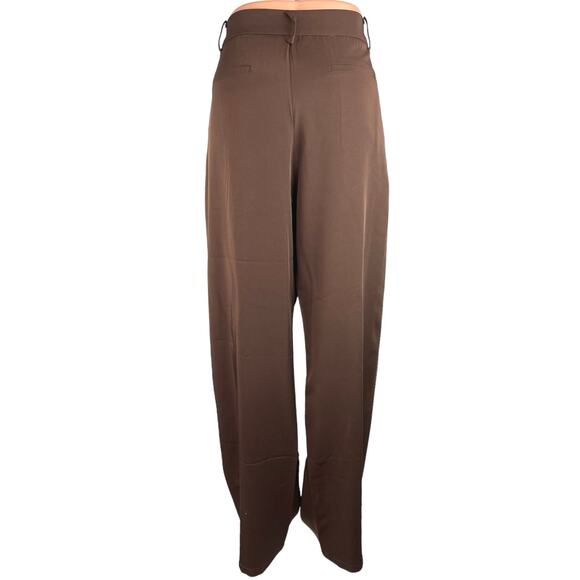 Peppermayo Brown High Rise Straight Pleated Career Wide Leg Dress Pants 8 - Picture 3 of 5